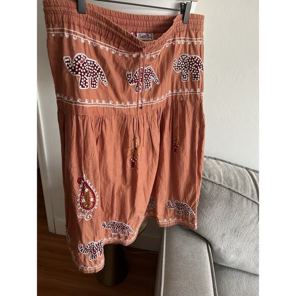 Unbranded Dresses & Skirts - Embellished Orange Embroidery Skirt L Boho Indie Elephant